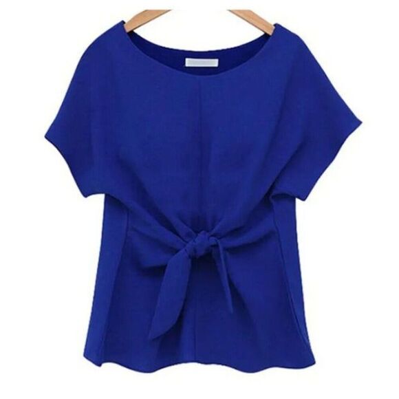 Elegant Chiffon Bow-Knot Blouse Blue Size L & M - Picture 1 of 2